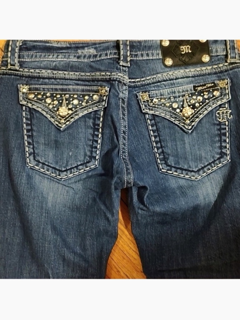 Gorgeous Y2K Miss Me Boot Jeans With Studded Embellished Pockets 31” Inseam